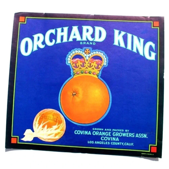 Vintage ORCHARD KING Oranges Fruit Crate Label Covina Orange NOS - Picture 1 of 2